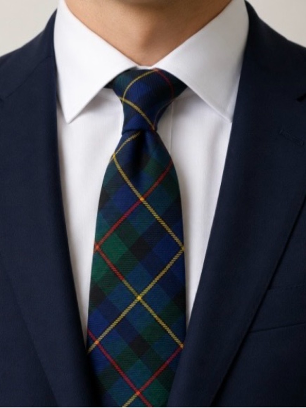 Lands End Silk Tartan Plaid Repp Tie Blue Green Red Yellow Scotland Inspired USA